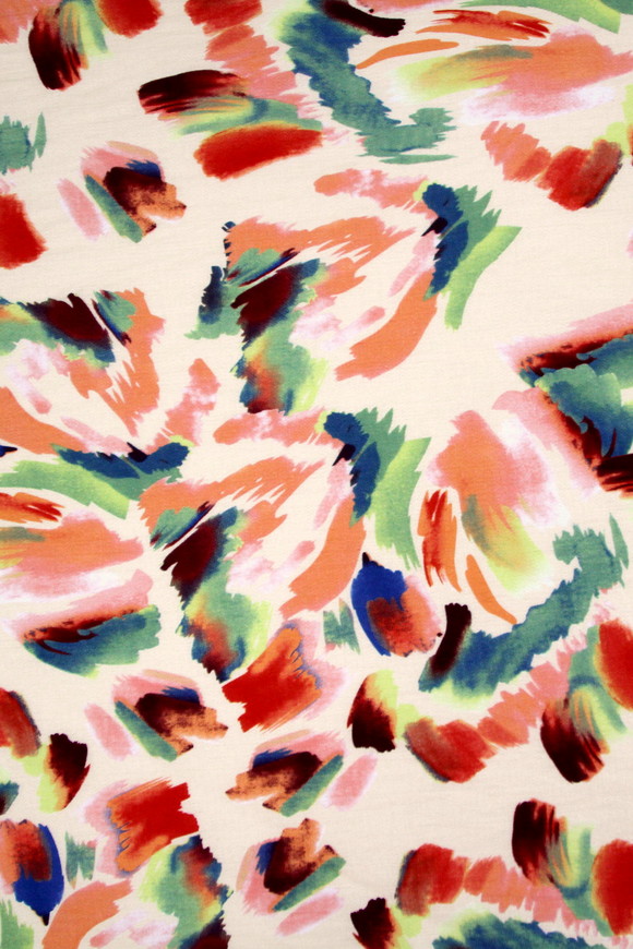 Orange & Multi Toned Brush Strokes on Printd Cotton Crepe