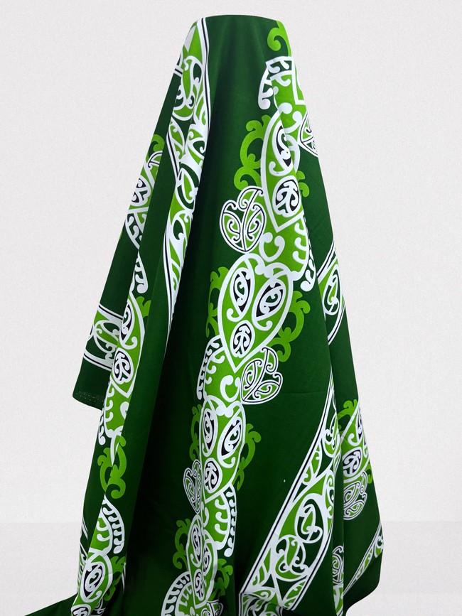 Lime, White & Black on Green Traditional Designs of Aotearoa