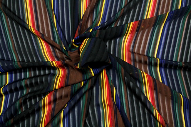 Rainbow Burnout Stripes on Black Chiffon