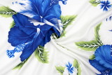 Blue Hibiscus on White Hawaiian Printed Rayon