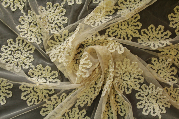  Cream Flower Embellished Tulle