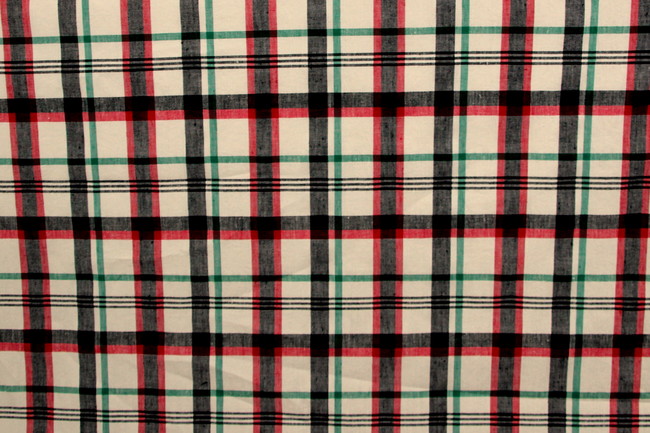 Green, Red & Black Checked Stretch Linen Blend