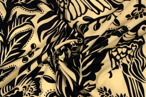 Parrots in Black on Butterscotch Digital Printed Viscose