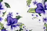 Purple Hibiscus & Frangapani on White Hawaiian Printed Rayon