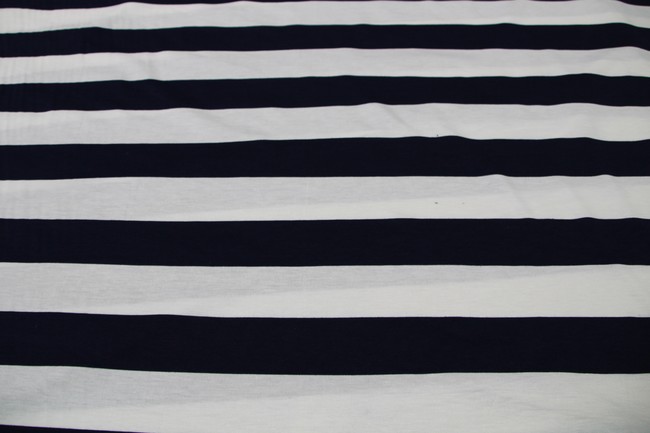 Navy & Cream Wide Stripes Cotton Lycra