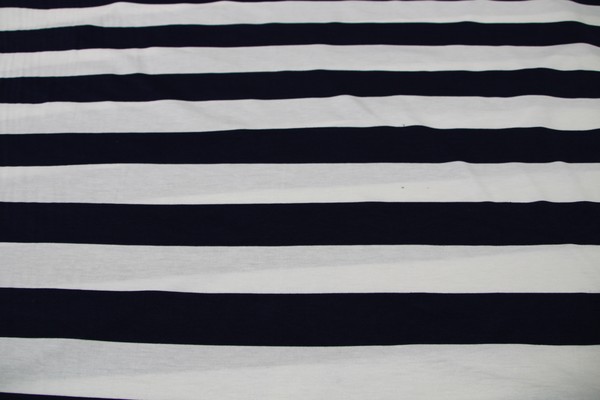 Navy & Cream Wide Stripes Cotton Lycra