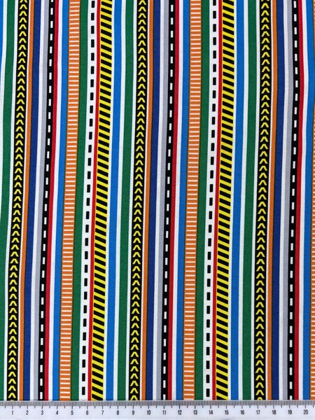 Construction Zone Heavy Machines Road Markings Stripes Printed Cotton