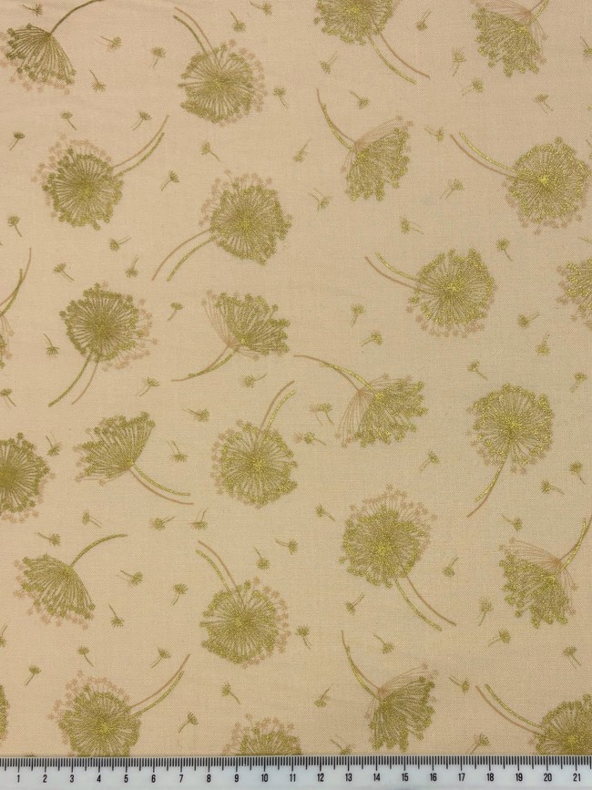 Foiled Elderflower on Pale Peach Printed Cotton