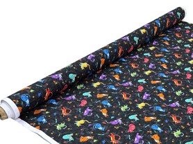 Scattered Cool Cats on Black Premium Printed Cotton