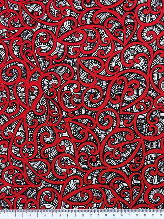 Red - Te Koripi Wae O Maui Design Kiwiana Cotton
