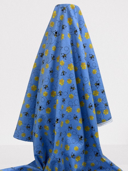 Honey Bees on Blue Winceyette