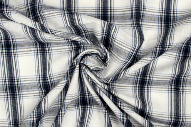 Navy, Light Blue & White Checked Linen