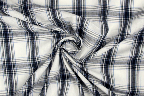 Navy, Light Blue & White Checked Linen
