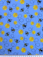 Honey Bees on Blue Winceyette