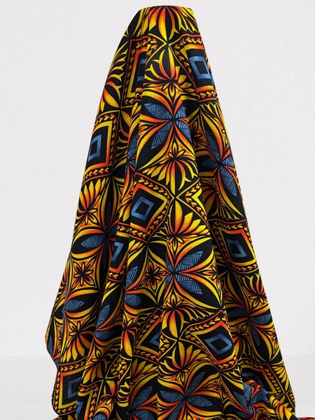  Yellow, Orange & Royal Diamond Pacific Island Cotton Dobby