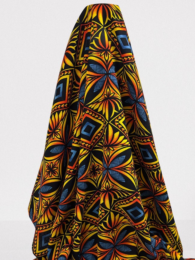  Yellow, Orange & Royal Diamond Pacific Island Cotton Dobby