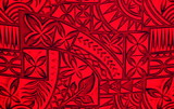 Maroon & Black on Red Pacific Island Design Cotton Dobby