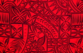 Maroon & Black on Red Pacific Island Design Cotton Dobby