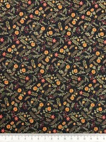 Flower & Fern on Black Printed Cotton