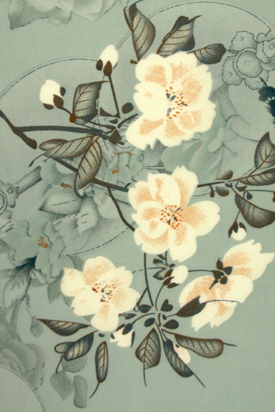 Hedgerow Blossoms on Vintage Sage Printed Stretch Satin