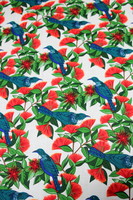 Tuis in Pohutukawa Kiwiana Cotton - Cream Background