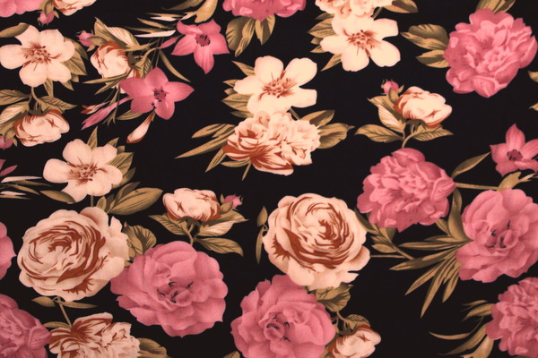 Rambling Roses on Dark Navy Printed Rayon