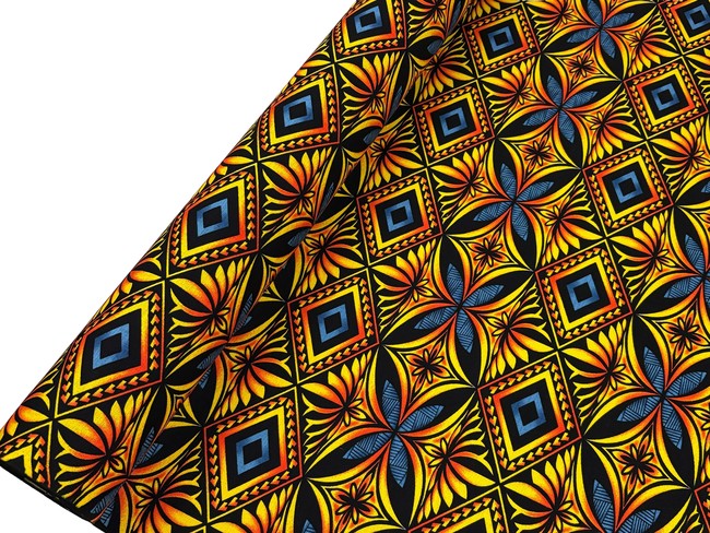  Yellow, Orange & Royal Diamond Pacific Island Cotton Dobby