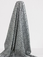 Grey Flowers on White Printed Cotton