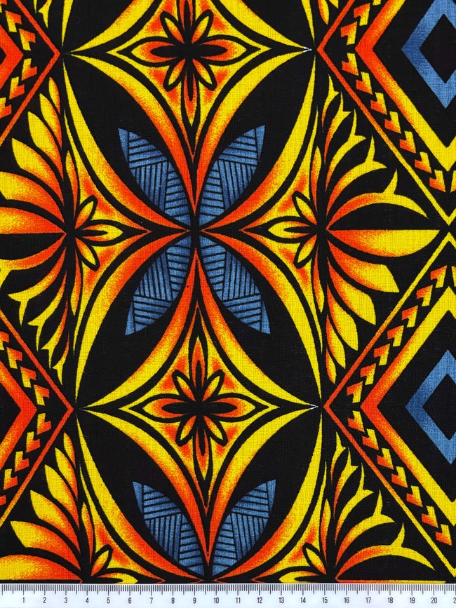  Yellow, Orange & Royal Diamond Pacific Island Cotton Dobby
