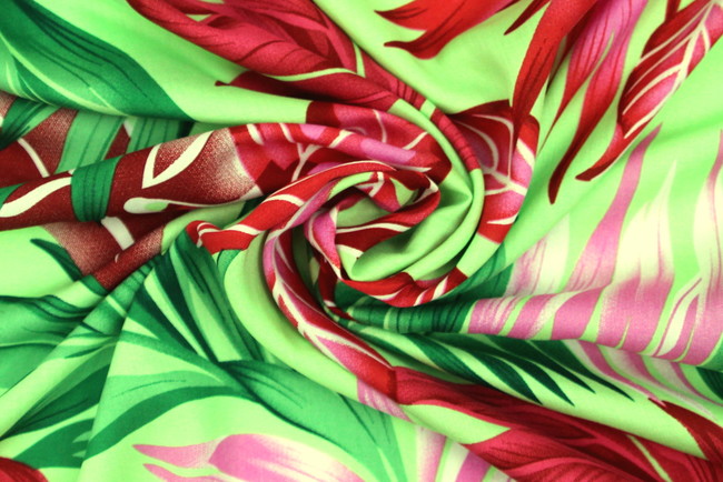 Tropical Foliage on Apple Green Printed Rayon
