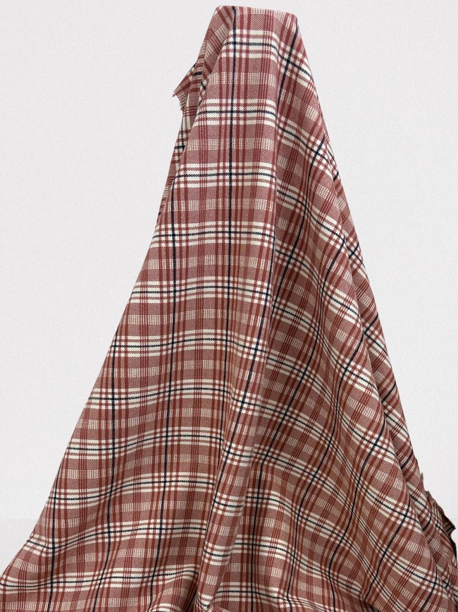 Beige Pink, Cream & Navy Tartan Stretch Ponti de Roma