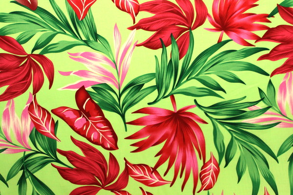 Tropical Foliage on Apple Green Printed Rayon