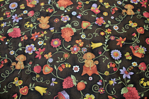 Autumn Tones Woodland Puppy Picnic Printed Cotton