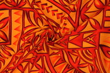 Orange Tones on Bright Mandarin Pacific Island Design Cotton Dobby