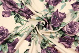 Dusky Purple Roses on Cream Printed Stretch Satin