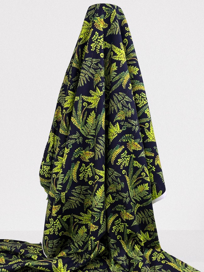 Fern Fronds on Navy Kiwiana Cotton