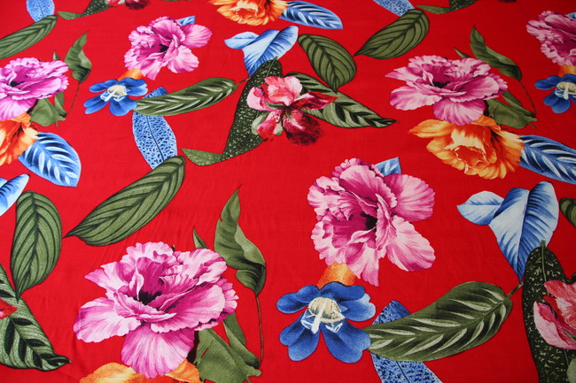 Floaty Flowers on Bright Red Printed Rayon