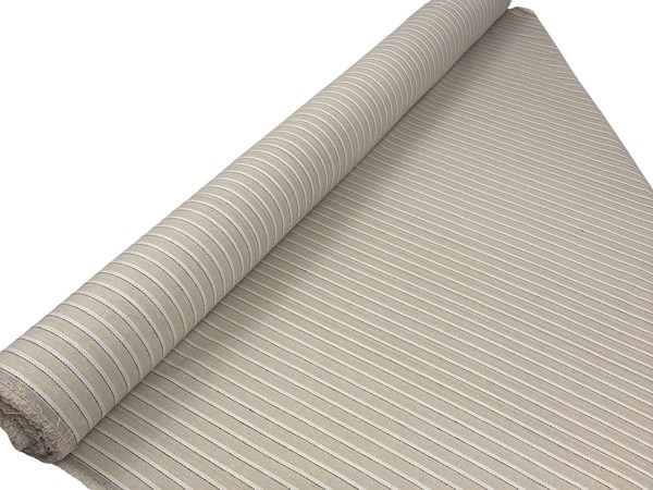 Off White & Black Stitched Stripes on Light Beige Linen Cotton Blend