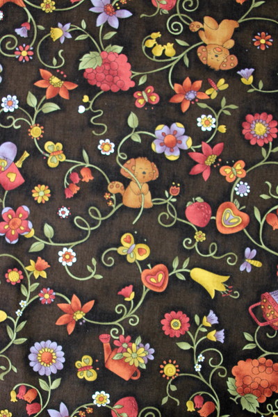 Autumn Tones Woodland Puppy Picnic Printed Cotton