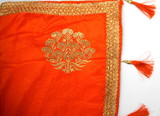 Deep Orange Embroidered Saree with Tassels