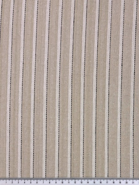  Off White & Black Stitched Stripes on Light Beige Linen Cotton Blend