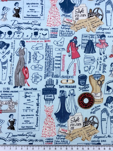 Dressmaking on Blue Printed Cotton