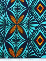 Teal & Orange Diamond Pacific Island Cotton Dobby