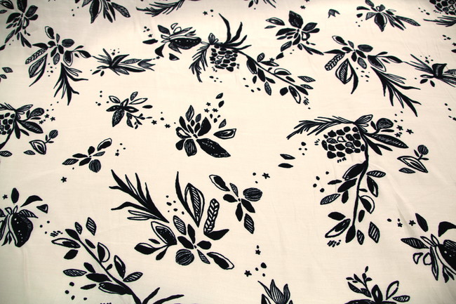 Black on Beige Printed Rayon Blend