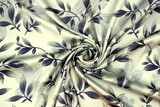 Navy & Gold Leaves on Seagreen Sage Printed Stretch Satin