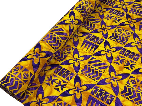 Purple & Yellow Tile Pacific Island Cotton Dobby