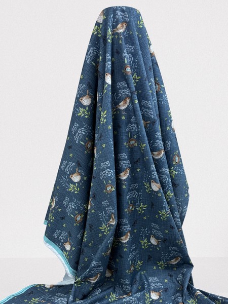 Wren on Dark Chambray Printed Cotton