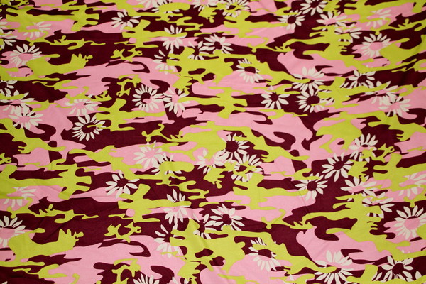 Designer Flower Camo in Chartreuse, Aubergine & Musk Silky Feel Polyester