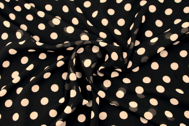 Black with Large Ivory Spots Printed Chiffon