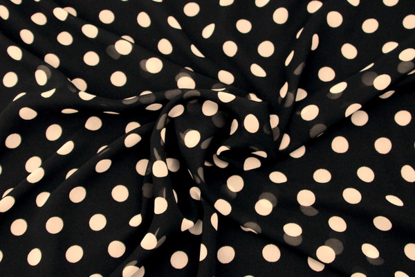 Black with Large Ivory Spots Printed Chiffon